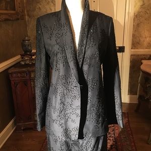 BLACK BEADED DANA BUCHMAN TWO PIECE SUIT SIZE 6